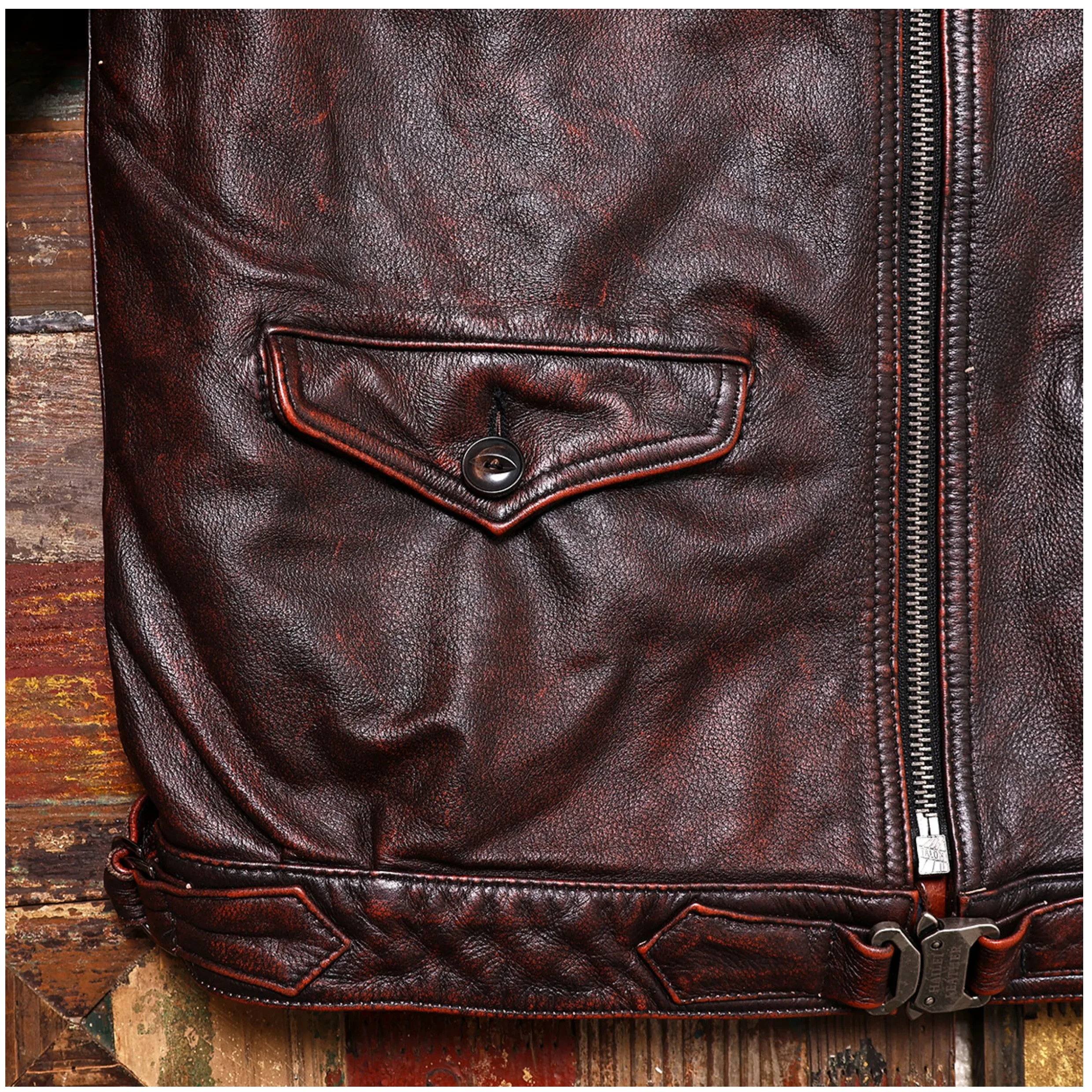 سترة طيار عتيقة من خياط براندو هارتمان مغسولة بعمر محبب بالكامل من جلد البقر للرجال سترة قصيرة من الجلد الطبيعي