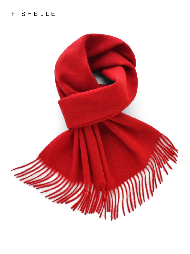 New Solid Classic Red Pure Cashmere Scarf Women\'s Winter Warmth Scarves For Men\'s New Year Christmas Adults Luxury Gifts