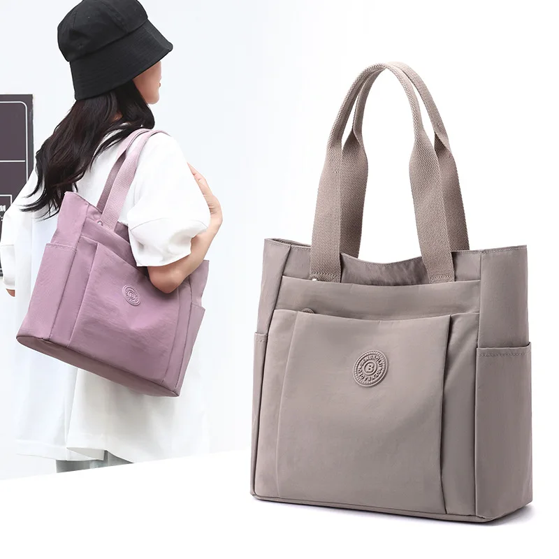 Simply Nylon Tote Bag Women Casual Shoulder Bag Handbag for Mom College Students Books Holder Work Travel Everyday Use Bags