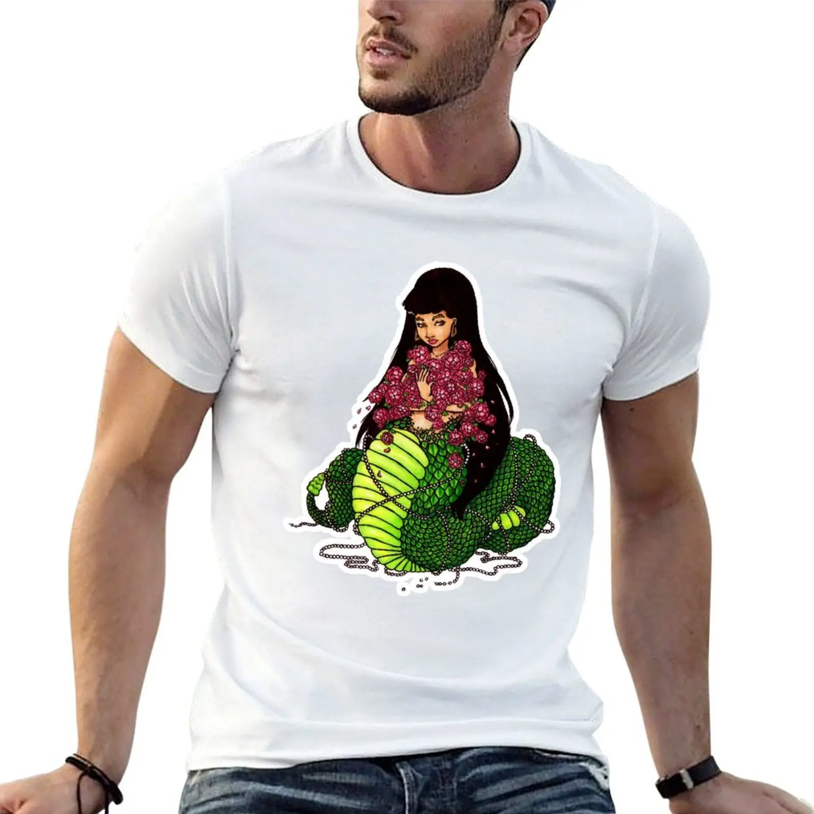 Snake Goddess Naga T-Shirt Trendy Print Short Sleeve T-Shirt