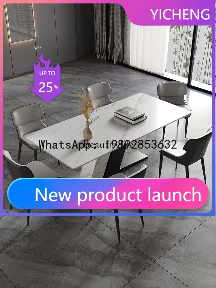 

Plate Dining Table Stainless Steel Design Light Luxury Modern Simple L-Shaped Rectangular Table and Chair Set