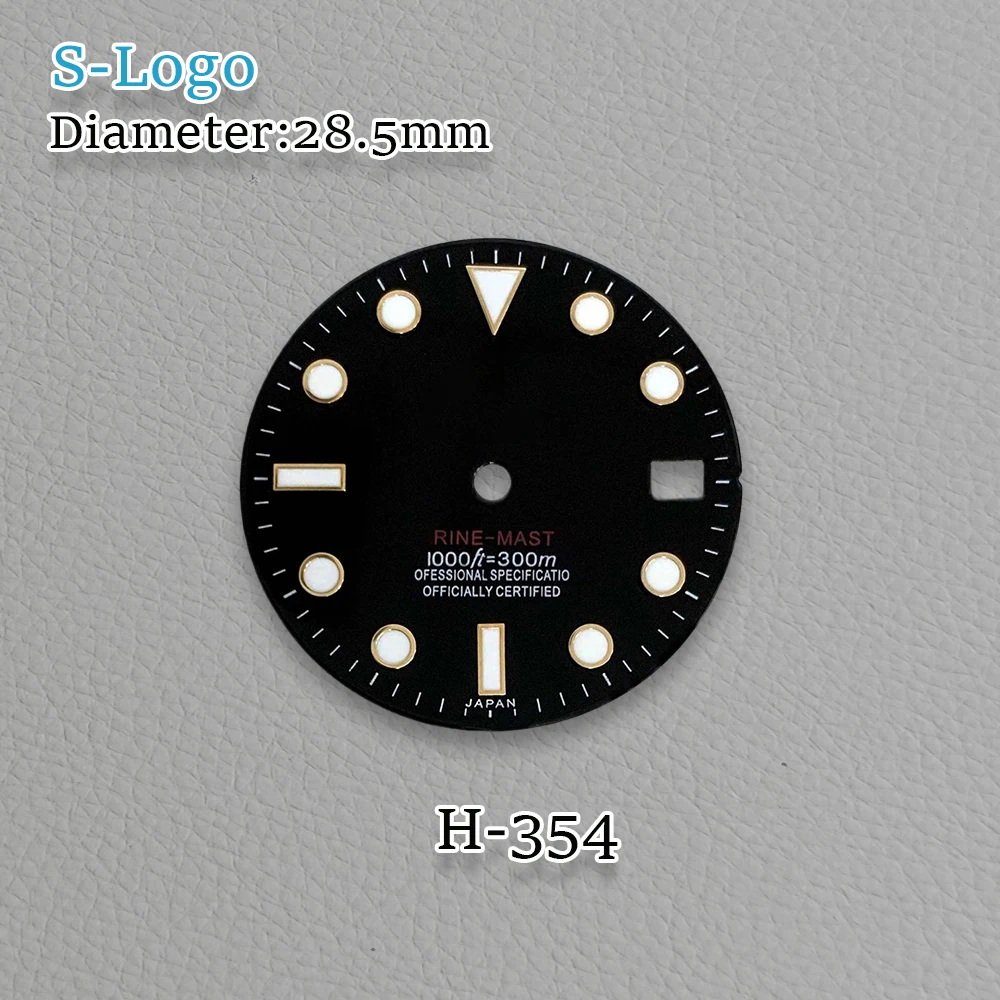 Esfera NH35 de 28,5mm con logotipo S, esfera negra compatible con NH35/NH36/4R/7S, movimiento automático japonés, accesorios de reparación de relojes luminosos verdes