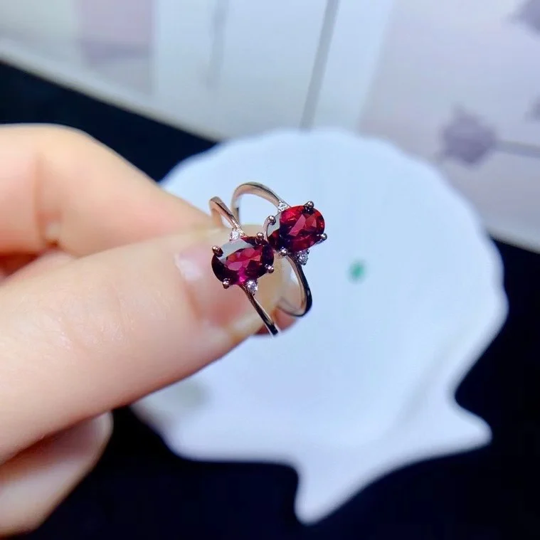 

simple 925 silver garnet ring 5mm*7mm natural pyrope garnet ring for daily wear gift for women