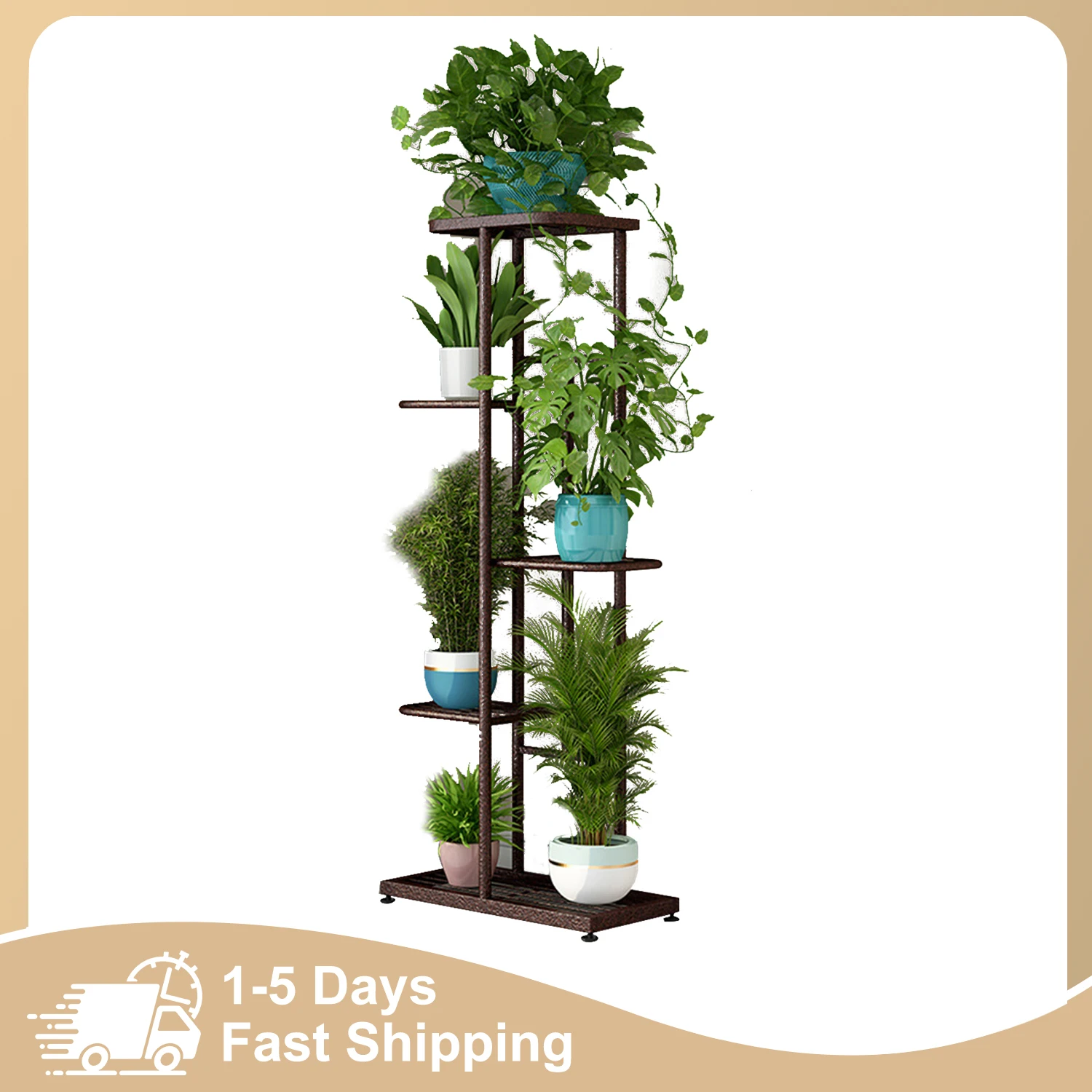 Étagère à fleurs à 5 niveaux à montage rapide, support de présentation de plantes durable, idéal pour mettre en valeur les succulentes, les bonsaïs ou les objets décoratifs, adapté à la maison, au patio ou à la serre