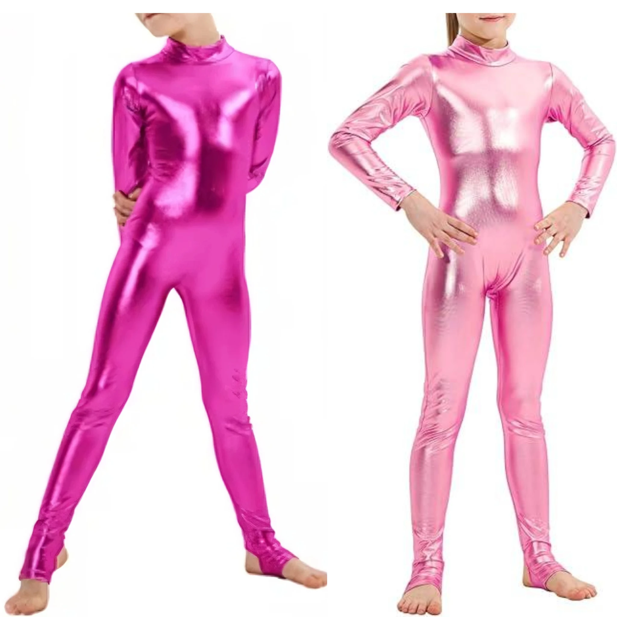 SPEERISE Ragazze Lucido Full Body Manica lunga Cerniera posteriore Dolcevita Staffa Unitard Bambini Ginnastica Danza Tute intere