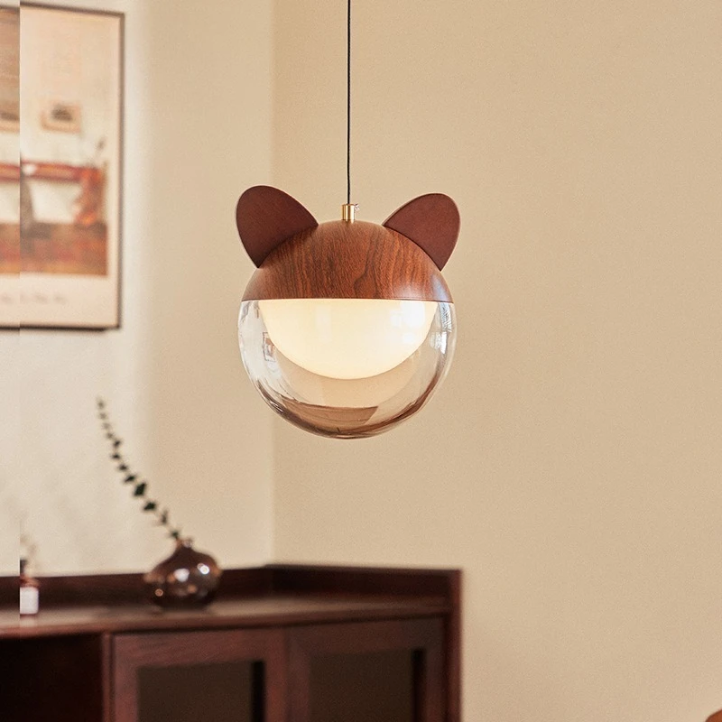 Забавная люстра в французском средневековом стиле с изображением кота, прикроватная круглая маленькая люстра для спальни, ваби, песчаный ветер, ретро, атмосфера из цельного дерева