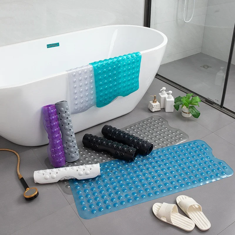 PVC Bathroom Non-slip Mat Bathtub Massage Mat Household Carpet Mat Shower Room Floor Mat with Suction Cup 100*40CM