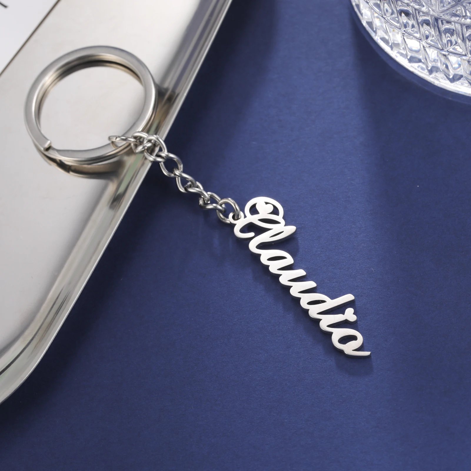 

Sipuris Personalized Custom Name Keyring With Chain Stainless Steel Pendant Keychains for Women Men Nameplate Jewelry Gifts