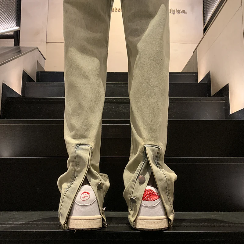 

American Retro Yellow Mud Jeans Men's Spring Autumn Waed Straight Loose Vibe Cuffed Slim Fit Pants Youth Faion Trend