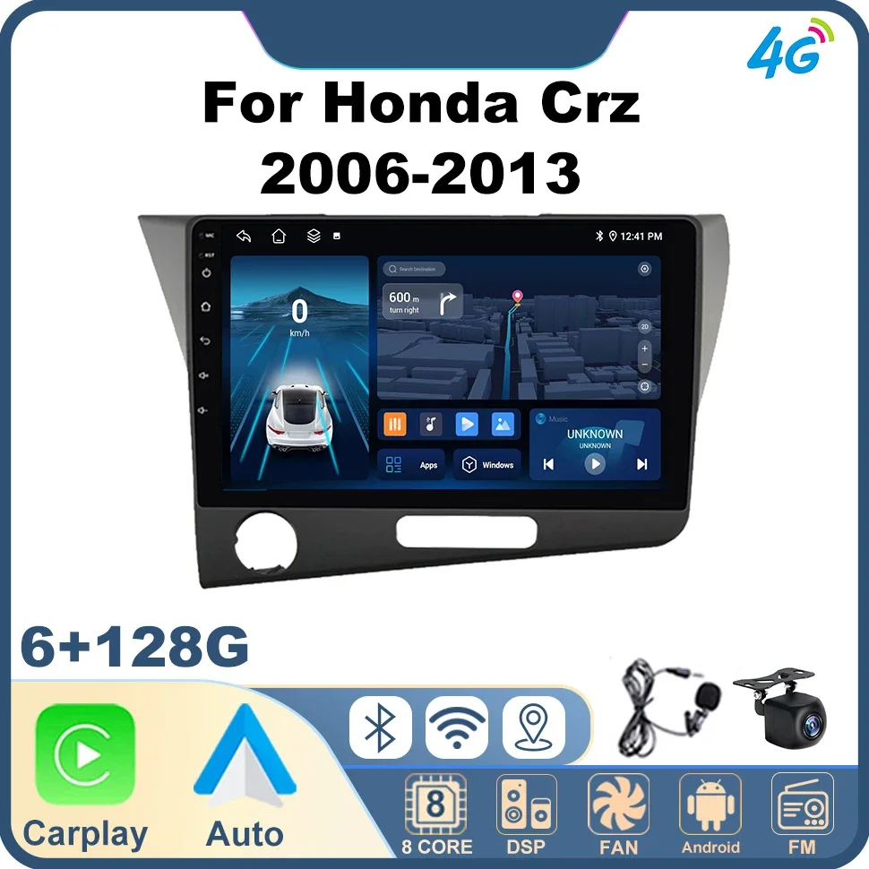 Android Auto Carplay Car Radio Stereo Multimedia Player for Honda Crz 2006-2013 QLED Android Autoradio Navi GPS BT 4G Net 2 Din