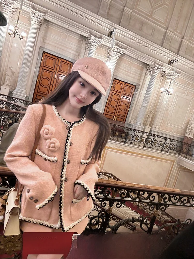 

Костюм DOGGYQIN: вязаный комплект из шерсти с текстурой «Манчестер», осенне-зимнее шерстяное пальто, длинный свитер с круглым вырезом и пуговицами, модный женский костюм