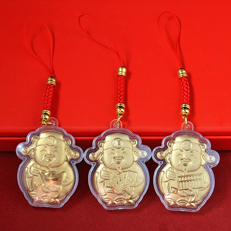 Chinese God Of Wealth Keychain New Year Lucky Phone Chain Souvenirs Mobile Phone Cartoon Camera Keys Cord Lanyard