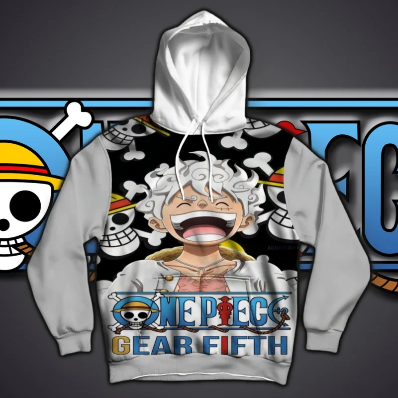 

Новая цельная толстовка с капюшоном Luffy Gear Fifth, пуловер с принтом персонажей аниме и соломенной шляпой, пиратские символы, уникальный дизайн для фанатов