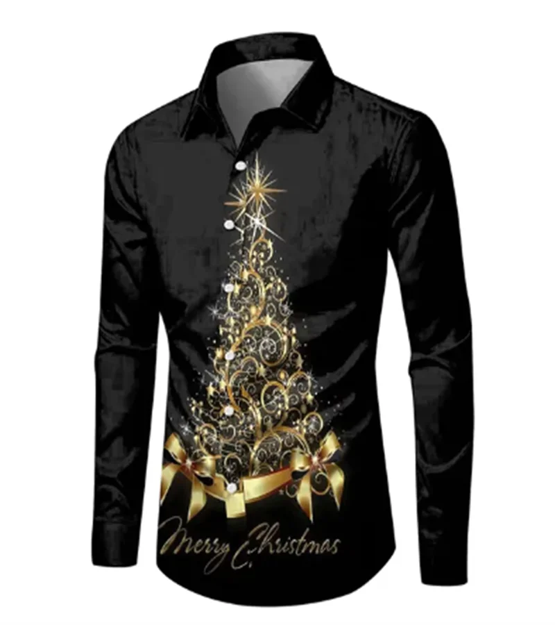 Xmas New Year Party Men's Shirt Christmas 2024 Casual Popular Y2k Long-sleeved Autumn And Winter Tops Clothes For Men Clothing