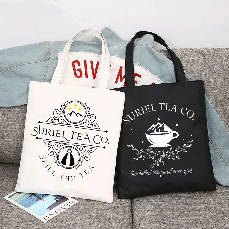 Suriel Tea Co Tote Bag Acotar Velaris borsa a tracolla in tela donna School Book Lovers borsa a tracolla riutilizzabile Juje Black Bags