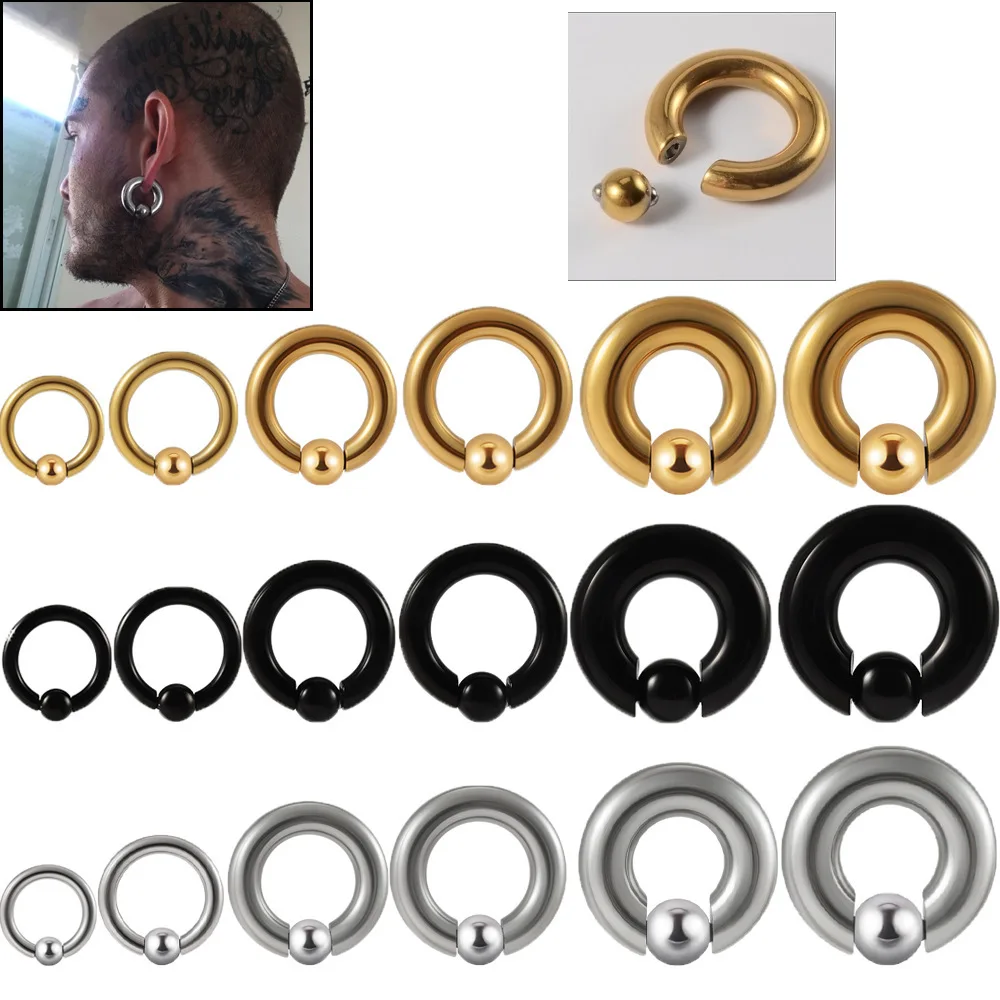 316 Stainless Steel Body Piercing Earrings Black Gold Color Spring Action Captive Bead Ring CBR 2G 4G 6G 8G 0G 00G Body Jewelry