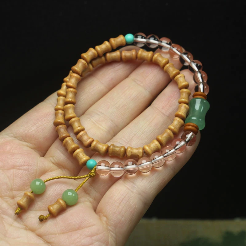 Sandalwood bamboo knot double-loop bracelet DIY style green bamboo knot prayer beads Buddhist jewelry accessory
