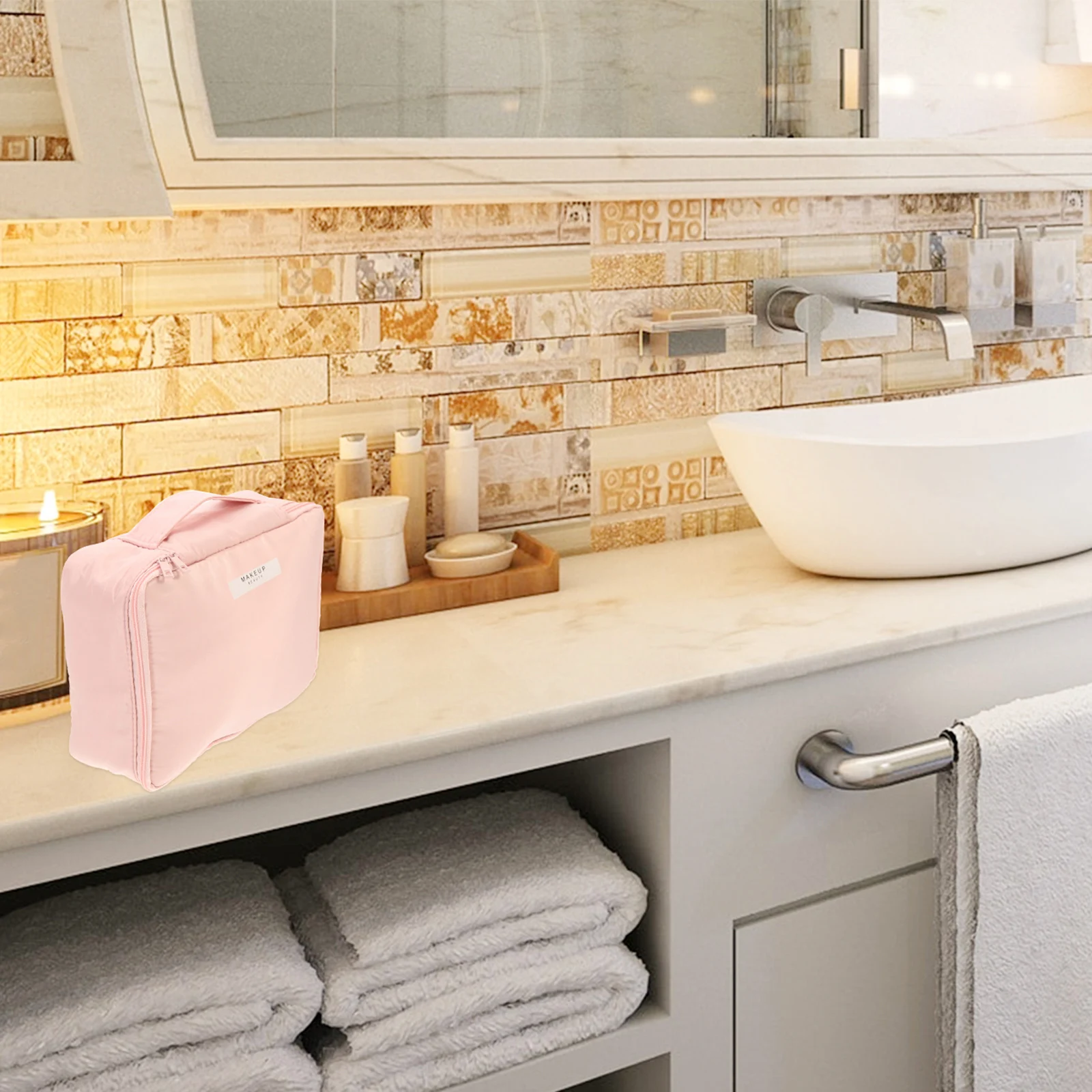 

1Set Waterproof Bag Portable Large Makeup Organizer Bag for Travel Office Daily Use Large Skincare Pouch