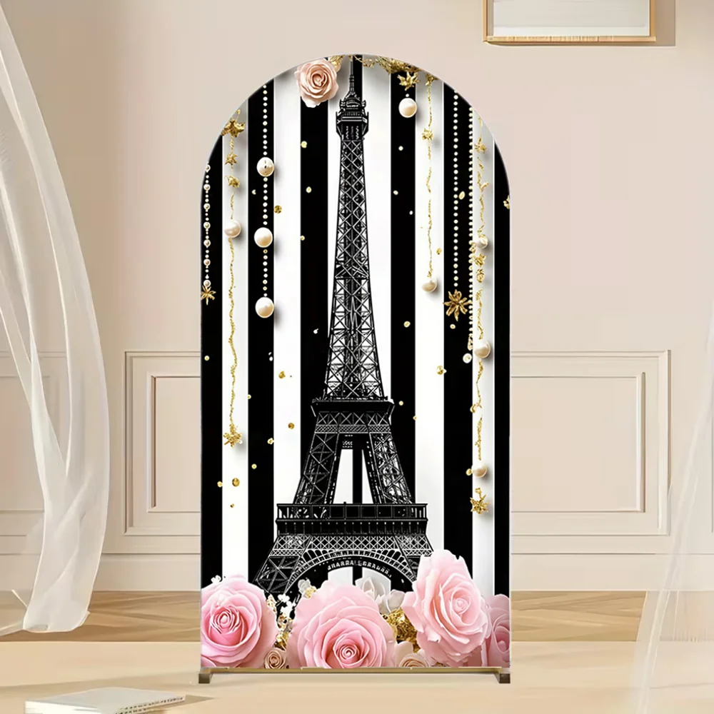 Paris Arch Backdrop Cover Fashion Flower Girls Baby Shower Birthday Party Photo Arch Background Decoration Banner