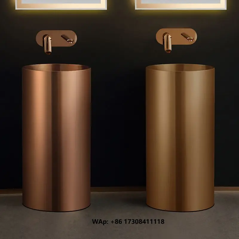 Modern Stainless Steel Bathroom Washing Sink with Rose Gold Finish Easy Clean Drainer Round Basin for Hotel & Home Use