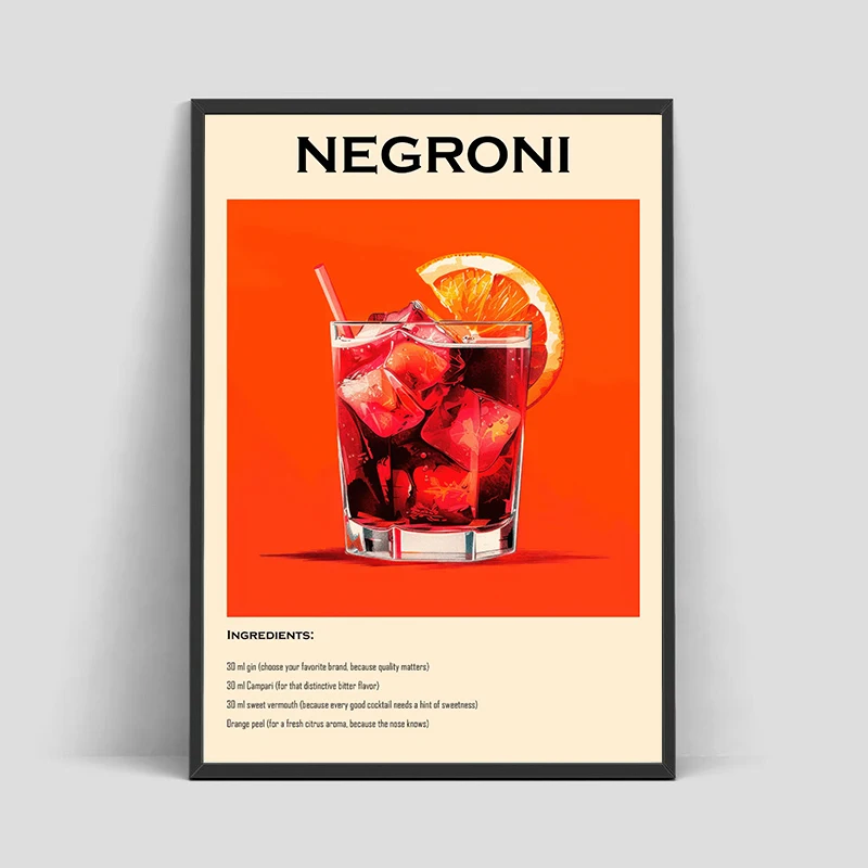 Old Fashioned Cocktail Drinks Negroni Mojito Posters Retro Aperol Spritz Canvas Prints Wall Art Painting Pictures Bar Kitchen view 3