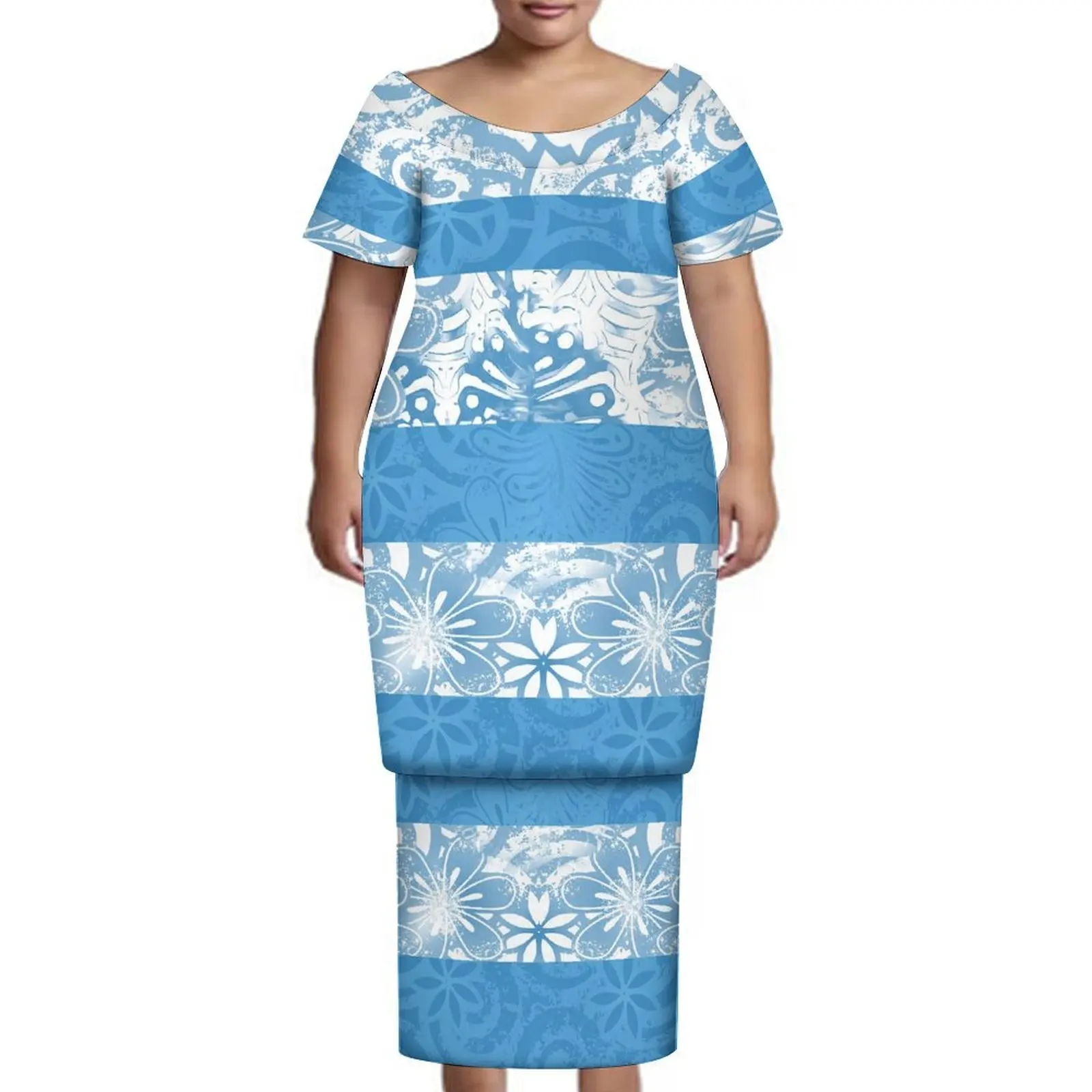 Nouveau Samoan créatif usage quotidien imprimé fleuri femmes Puletasi hauts et robes longues robes de fête de Festival polynésien