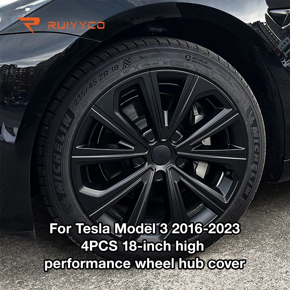 4PCS 18 Inch Tesla Model 3 Wheel Covers Hub Caps 2016-2023 Full Set Snap On ABS Plastic Premium Alloy Look Upgrade Accessories​