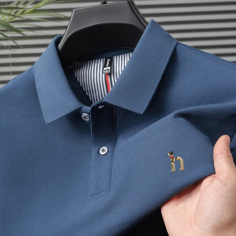 100% Cotton Men's Polo Shirt Four Way Stretch Summer Lapel Sleek Short Sleeve Business Golf Embroidered Tee Travel Daily Outfit - view 2