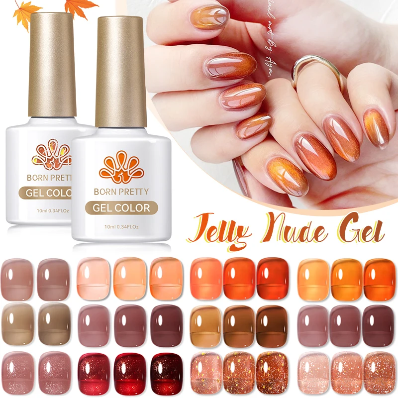 BORN PRETTY 10ml Translucent Jelly Amber Gel Nail Polish Nude Brown Varnish Semi Permanent UV LED Nail Art Vernis Manicure