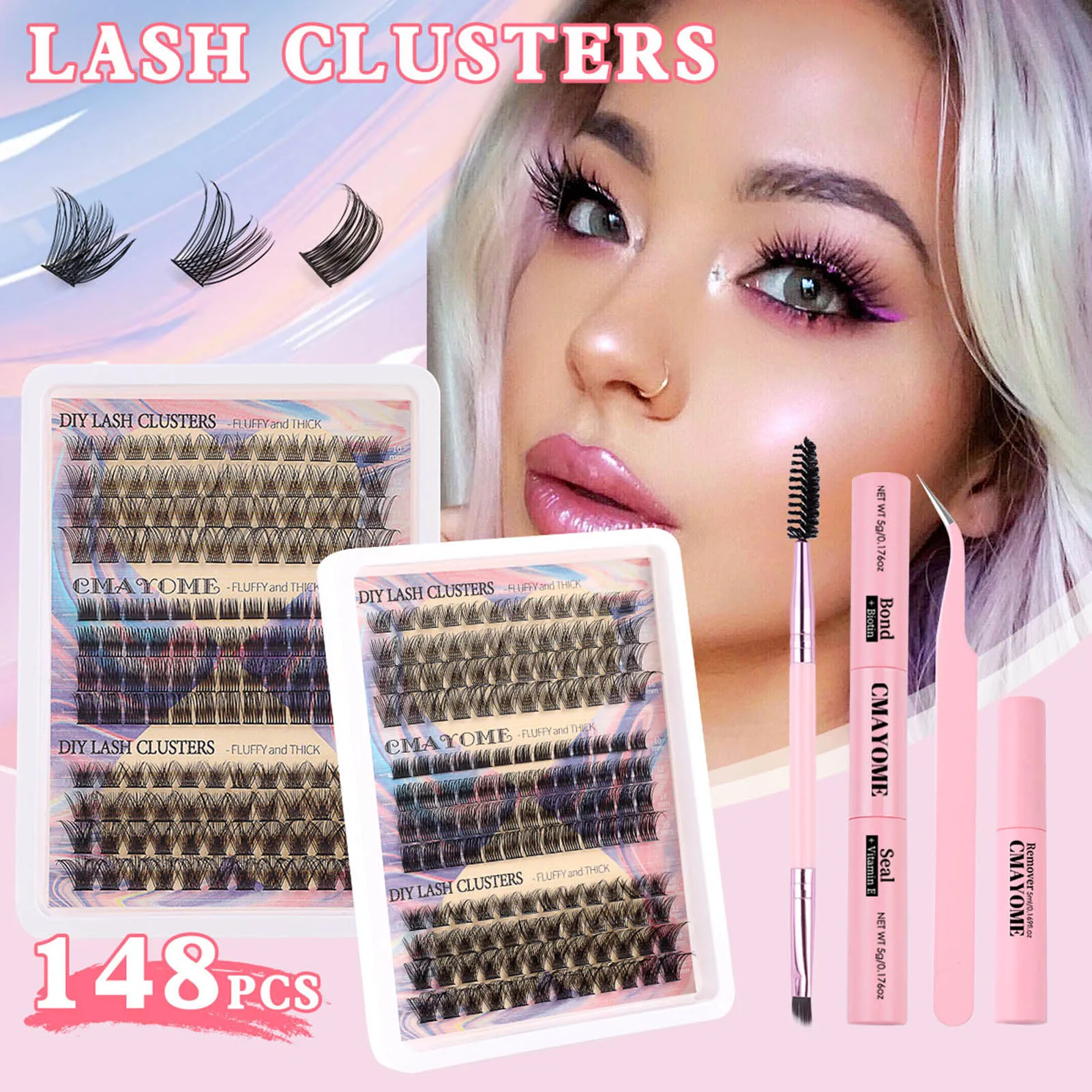 DIY Lash Extension Kit 148pcs Individual Lashes Cluster 9-16mm Mix Fake eyelashes with Lash Bond and Seal and Remover Lash