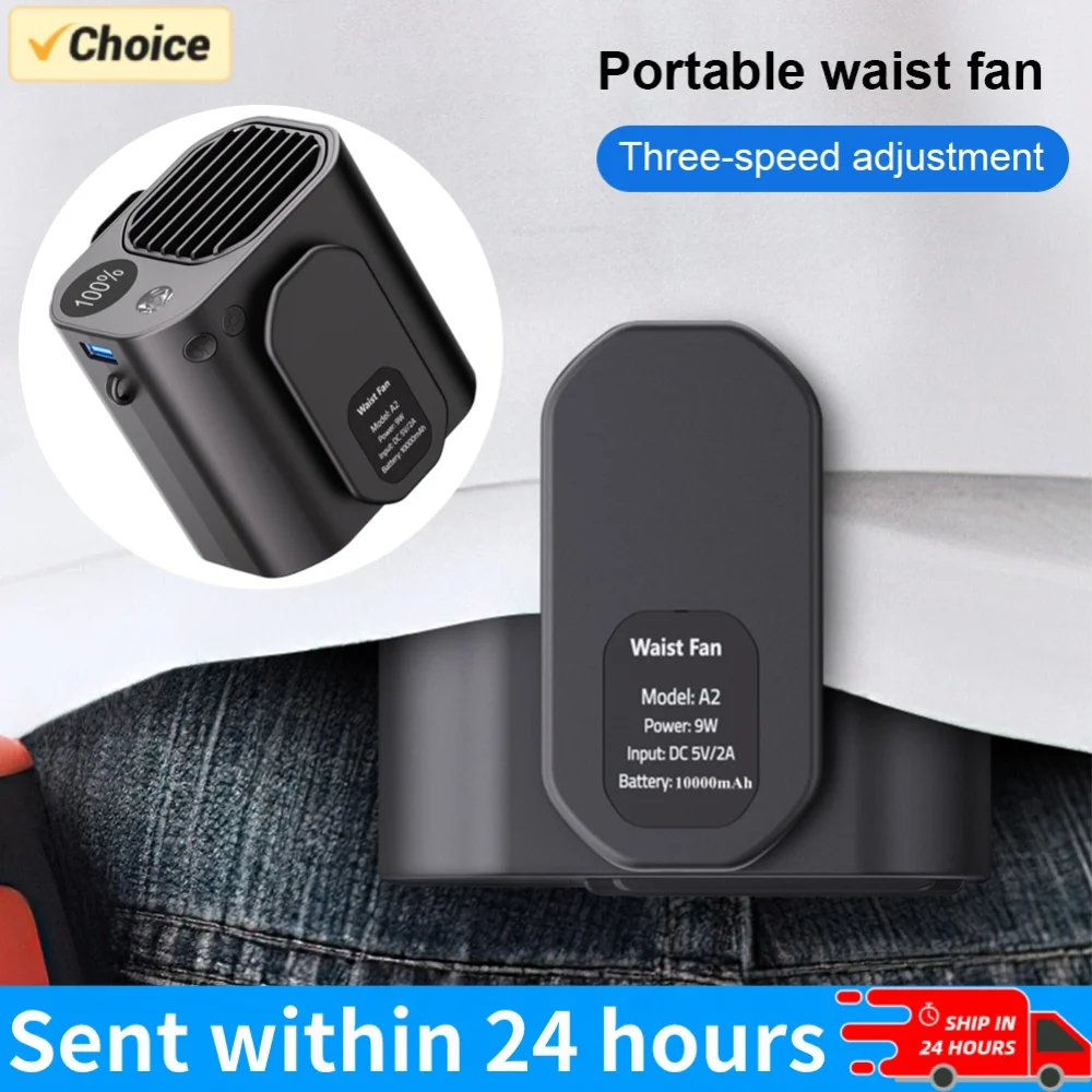Waist Clip Fan Power Bank Fan Multifunction Portable Waist Fan LED Display Cooling Fan for Outdoor Gardening Backpacking