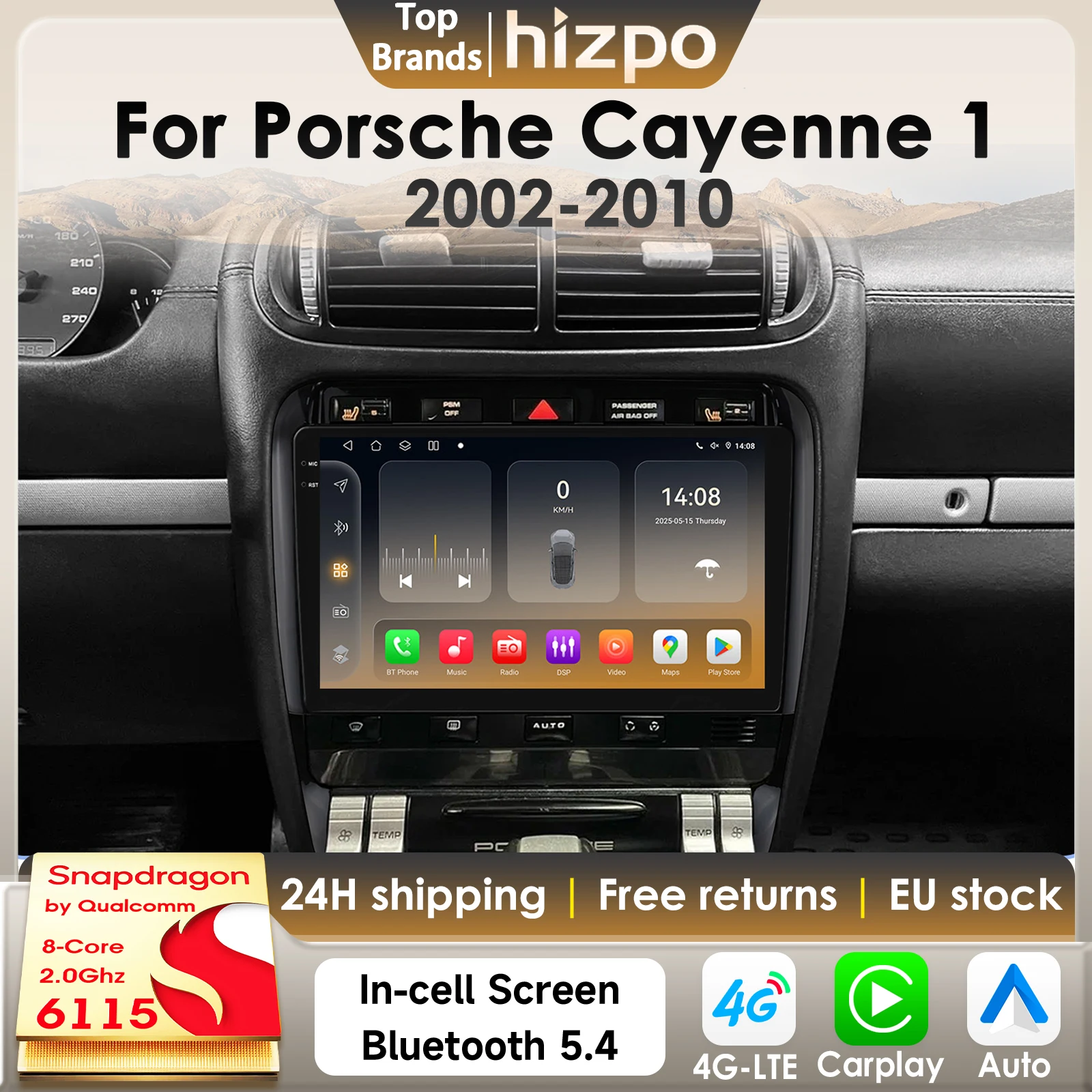 Hizpo 8Core 2Din Android 14 Autoradio Für Porsche Cayenne 1 9PA 2002-2010 Auto Multimedia GPS 4G Carplay 360Cam Von Snapdragon6115