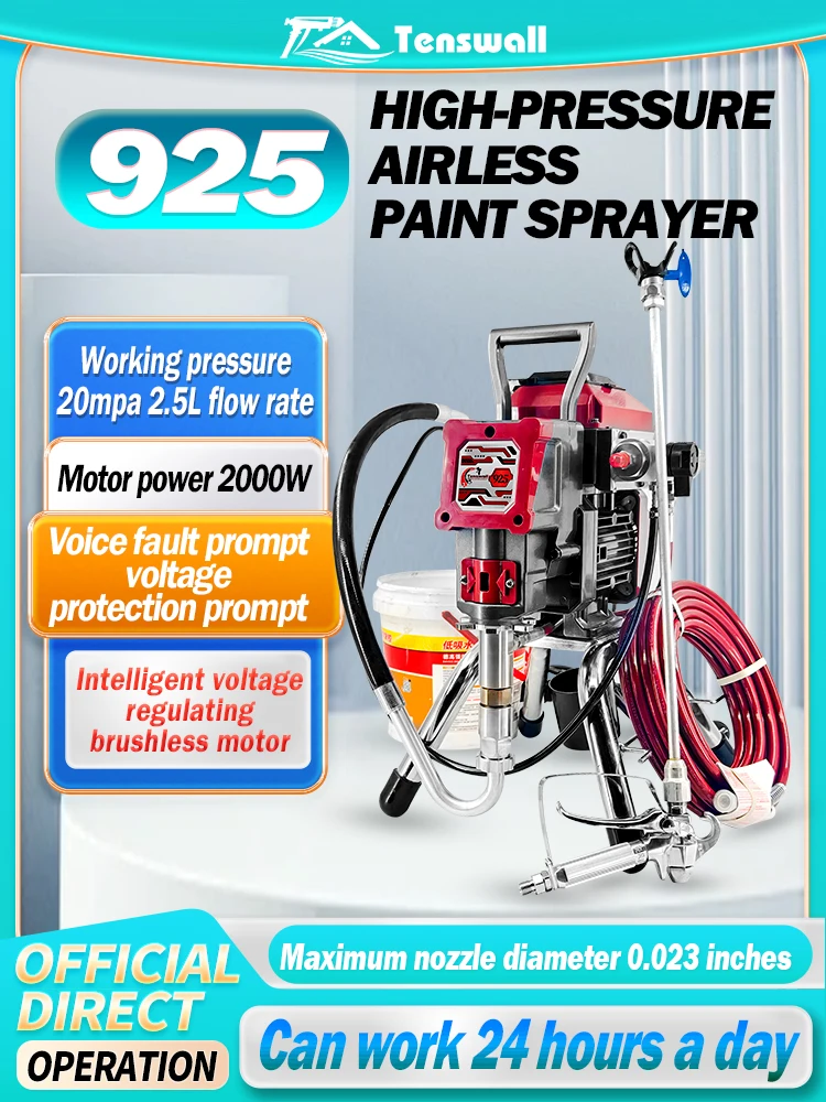 

High-pressure airless paint sprayer 925, power 2000W, flow rate 2.5L, suitable for indoor and outdoor wall spraying at home