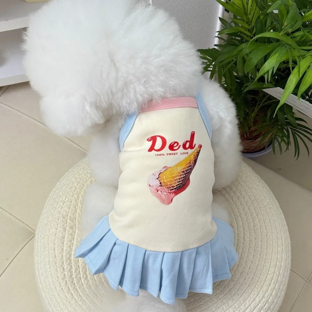 Cartoon Print Pet Ice Cream Camisole Vest Thin Breathable Comfortable Clothing Small Dog Dress Pet Tank Top Puppy Teddy