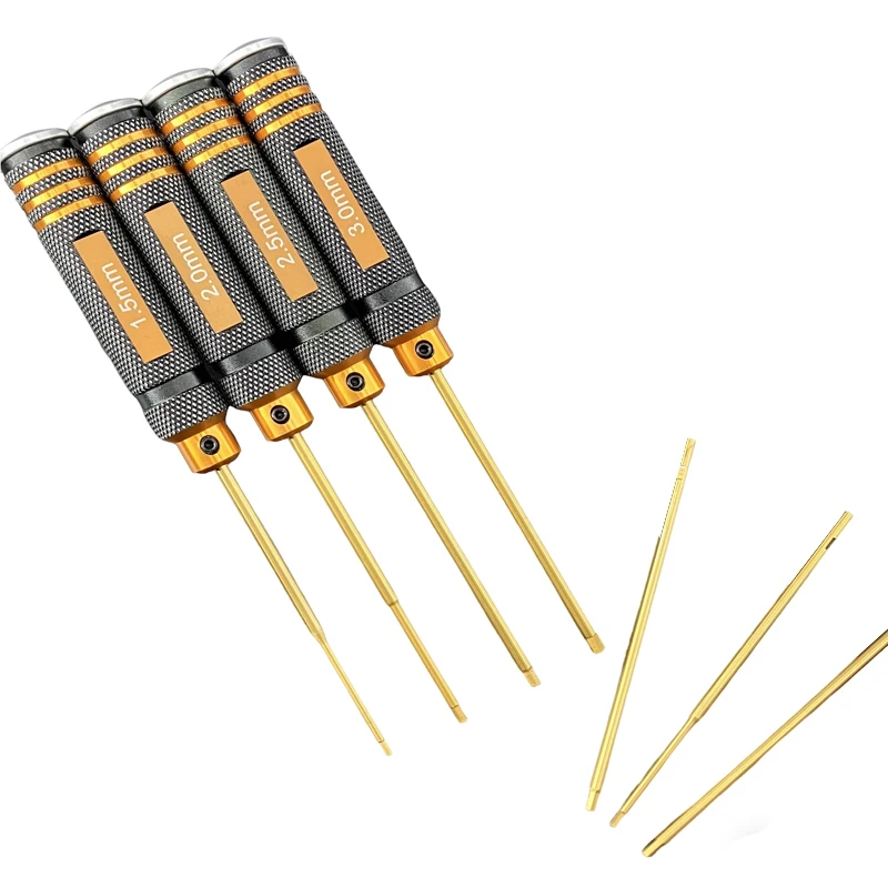 17.5cm Length Hex Screwdriver 1.5mm 2mm 2.5mm 3mm Detachable Sturdy Titanium-Plated Bit Model DIY Assembly Tool for RC Airplane