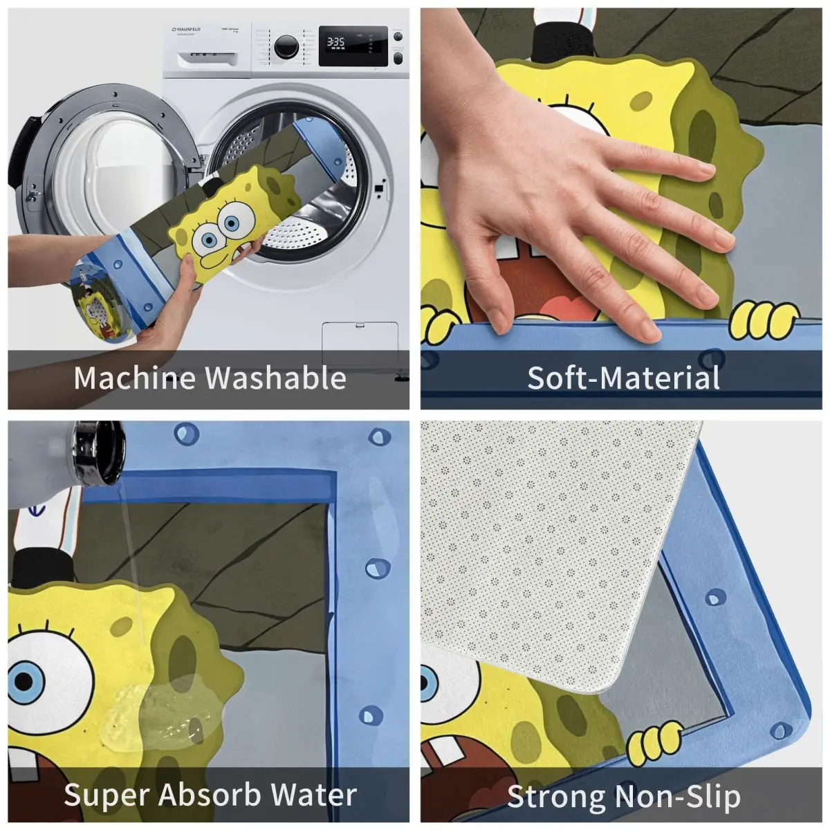 Kawaii Spongebobbie Bath Mat Animation Waterproof Toilet Pad for Shower Home Entrance Anti-Slip Foot Mat Printed Bathroom Carpet