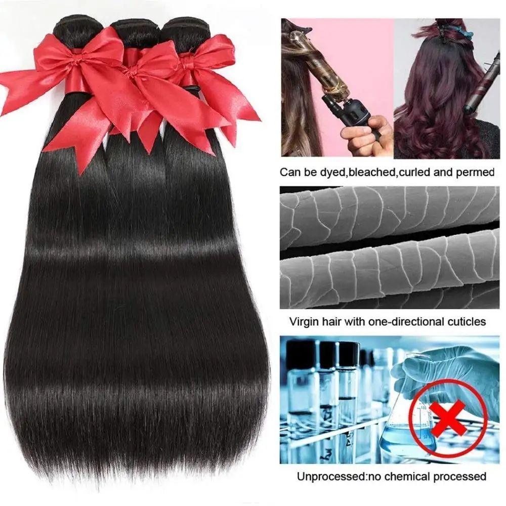 26Inch Human Hair Bundles 10A Brazilian Raw Hair Weave Bundles 30 30 30 Inch Straight Human Hair Bundles Hair Extensions