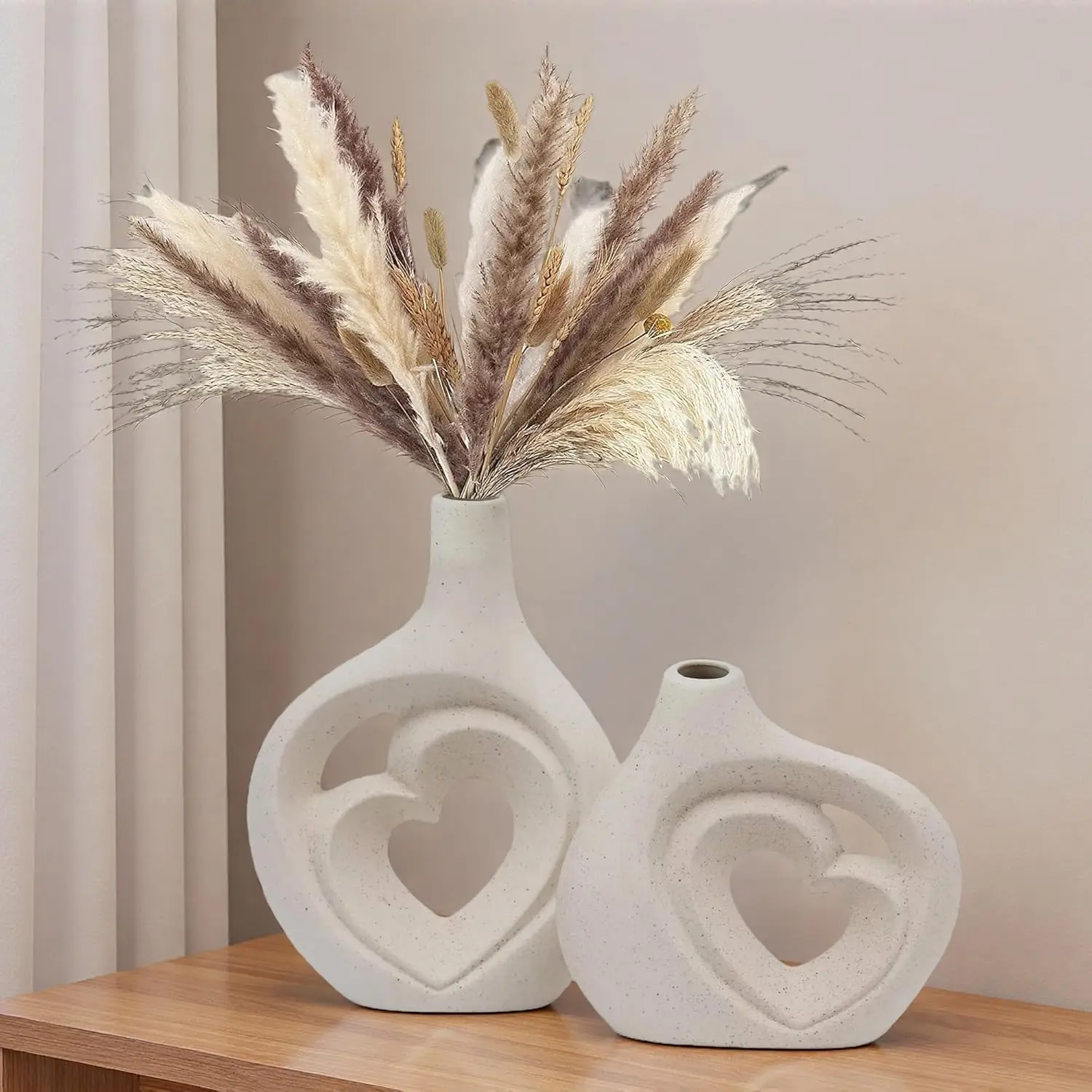 

Cream White Vases for Decor,Ceramic Vase Set of 2,Nordic Heart Shaped Vases,Flower Vase for Home Decor,Table Centerpiece