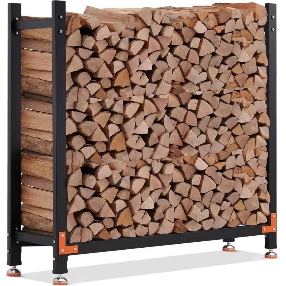 Firewood Rack Outdoor, Heavy Duty Wood Rack with 4 Reinforced Metal Pieces for Fireplace Wood Storage, Outdoor Firewood Rack