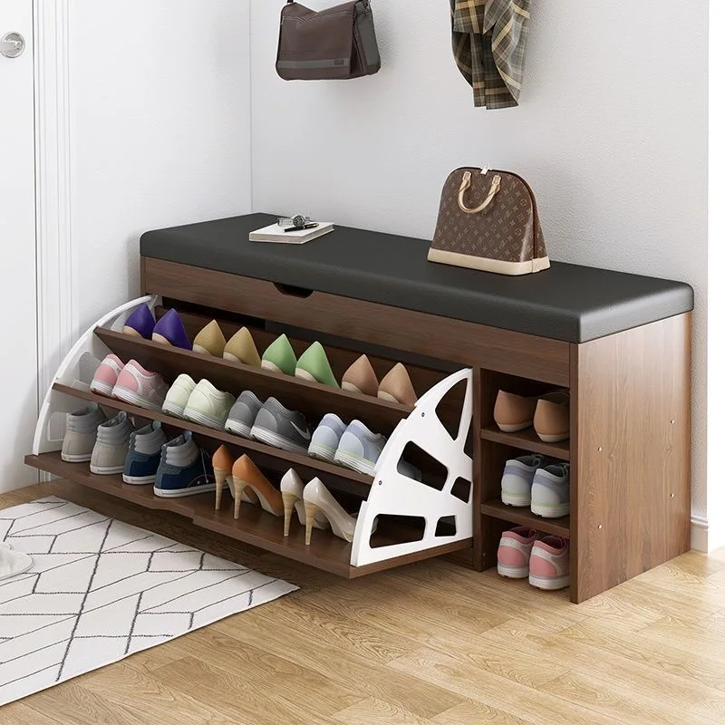 

2025 Durable Sturdy Modern Wooden Rotating Shoe Storage Cabinet with Seat Panel Style for Living Room