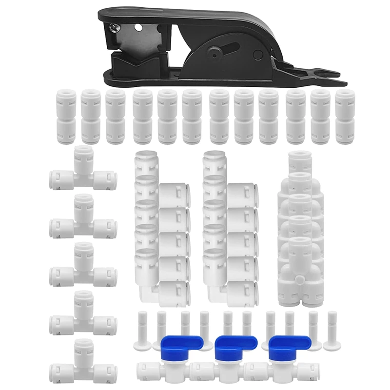 Water Tube Fittings Kit,1/4Inch OD Quick Connect Push To Connect Fittings For RO/DI Water Filter System