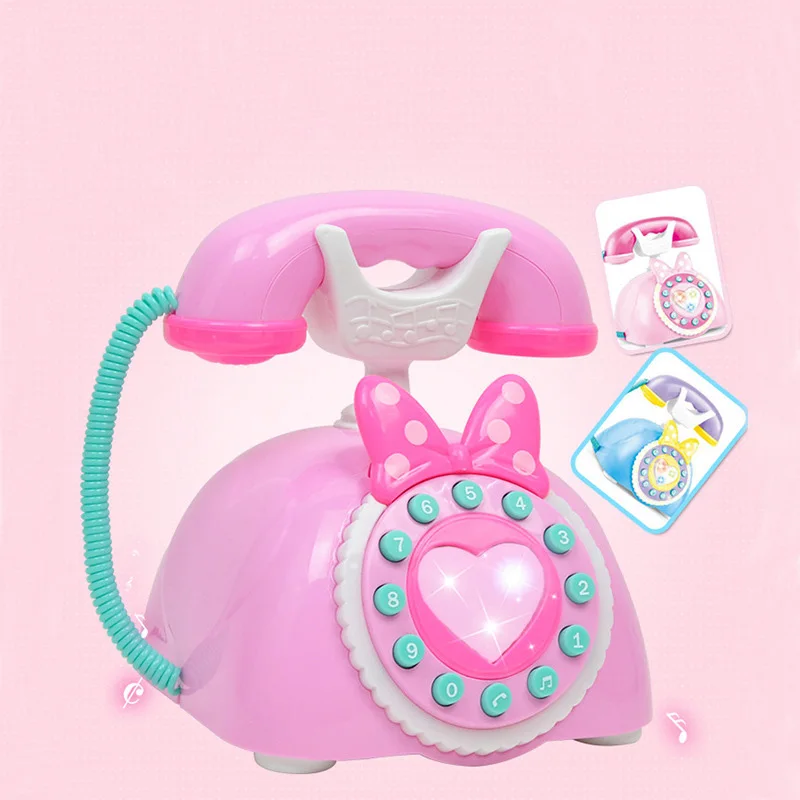 Simulazione Composizione Telefono Ecartoon Retro Suono Luce Telefono Fisso Ragazza Bambini Giocano a Casa Giocattolo Educativo Precoce Regalo