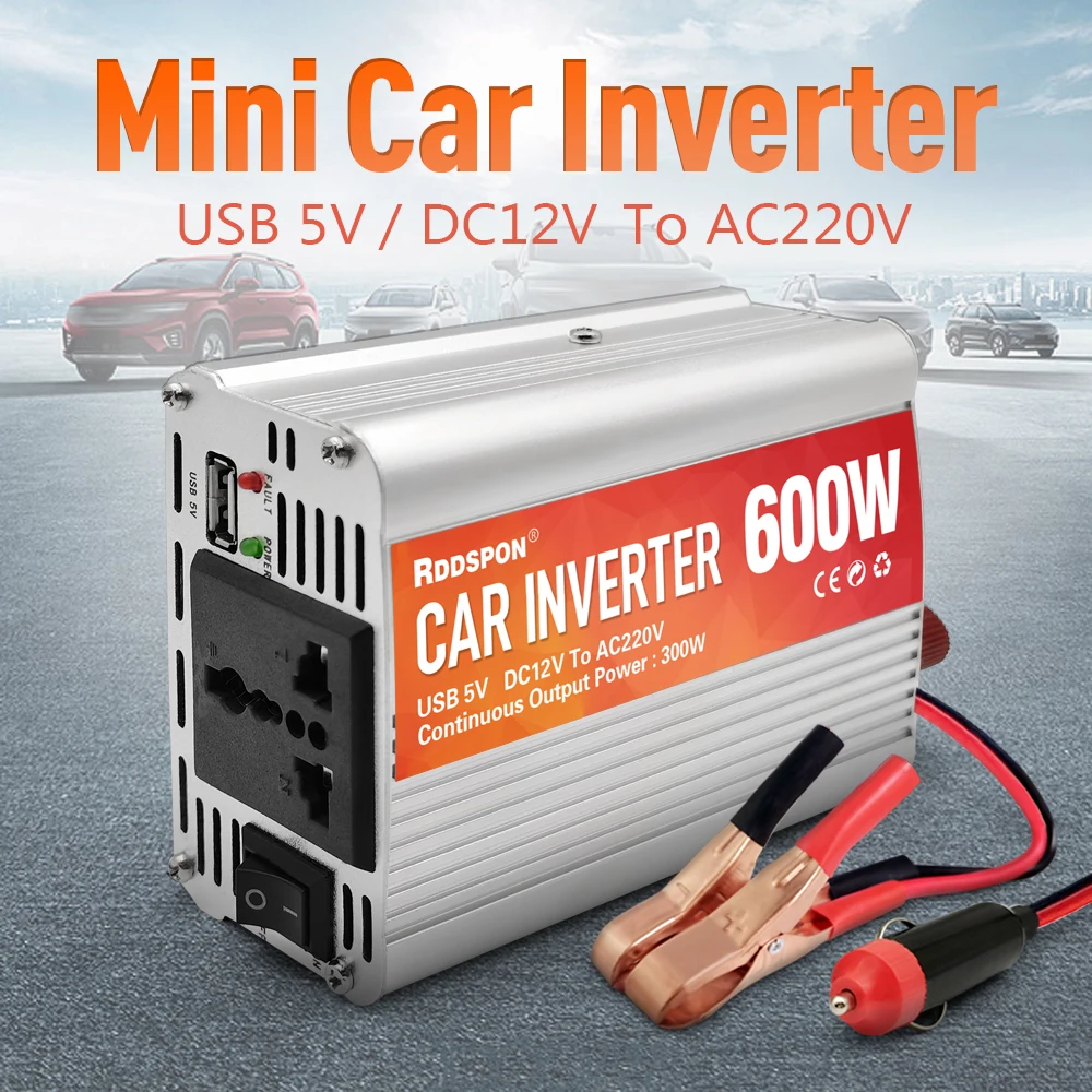 200W 400W 600W Mini falownik samochodowy zmodyfikowany falownik sinusoidalny DC 12V do AC 220V 50Hz z ładowarką USB konwerter transformatora