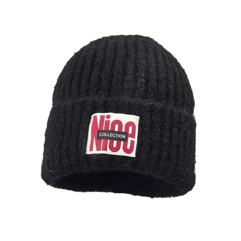 Casual Letter Embroidery Knitted Woolen Hat Thickened Windproof Skullies Cap Keep Warm Ear Protection Hat for Student Girls