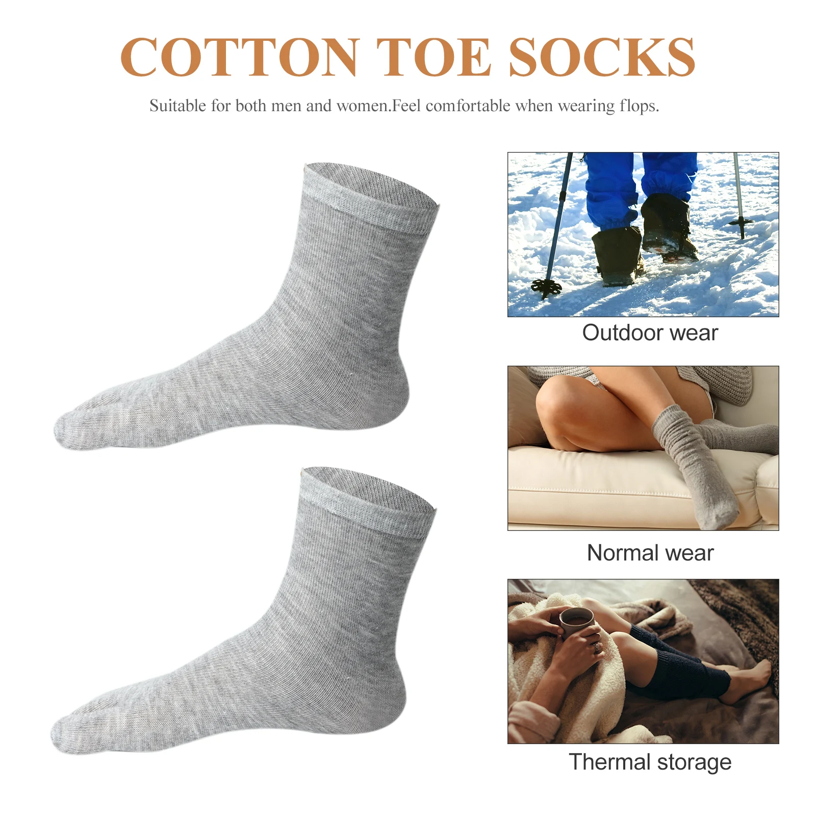 

3pcs Elastic Cotton Tabi Toe Socks For Men Women Breathable Sweat Absorbing Mid Calf Socks 2.5-9.5 Uk 5-12 Us 35-44 Eu Black
