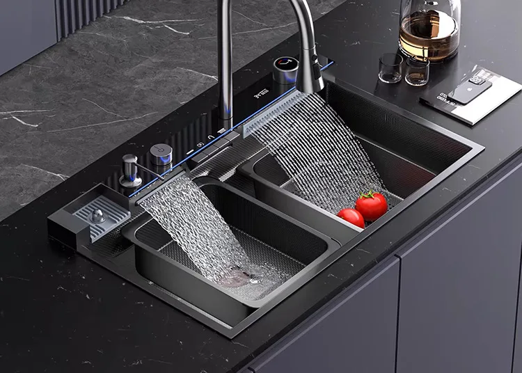 Single Sink Kitchen Sink Digital Display Dishwashing Sink Stainless Steel Honeycomb Vegetable Washing