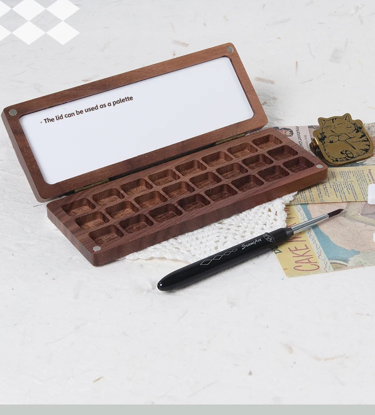 SeamiArt 24-Fächer Schwarznuss Magnetische Malbox Reiseetui für 1ml Tiegel Aquarellfarben Unterteilung – Detail 9