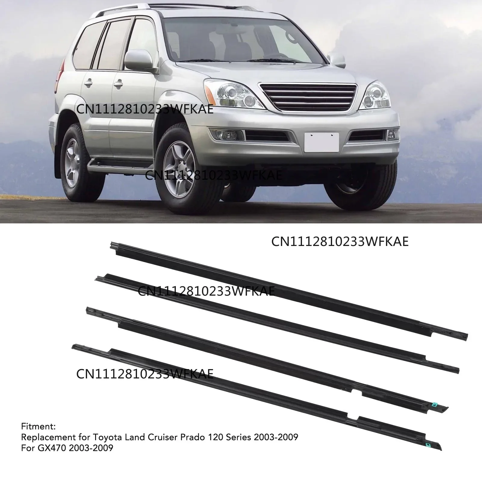 4 Piece Window Waterproof Membrane Seal Trim Belt 75711-60061 Replacement Toyota Land Cruiser Prado 120 Series 2003 to 2009