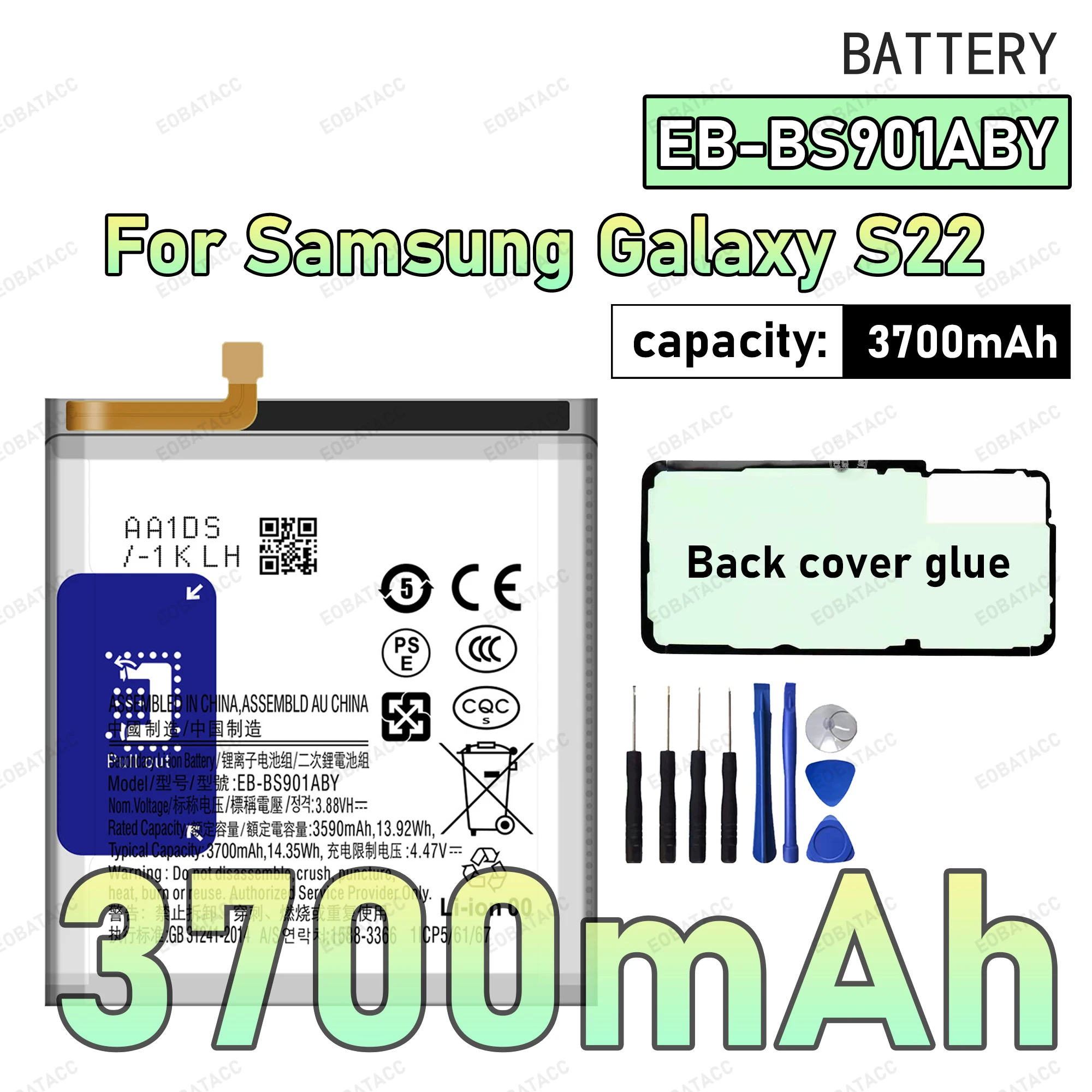 3700mAh EB-BS901ABY Replacement Battery for Samsung Galaxy S22 battery Repair Tools Kit