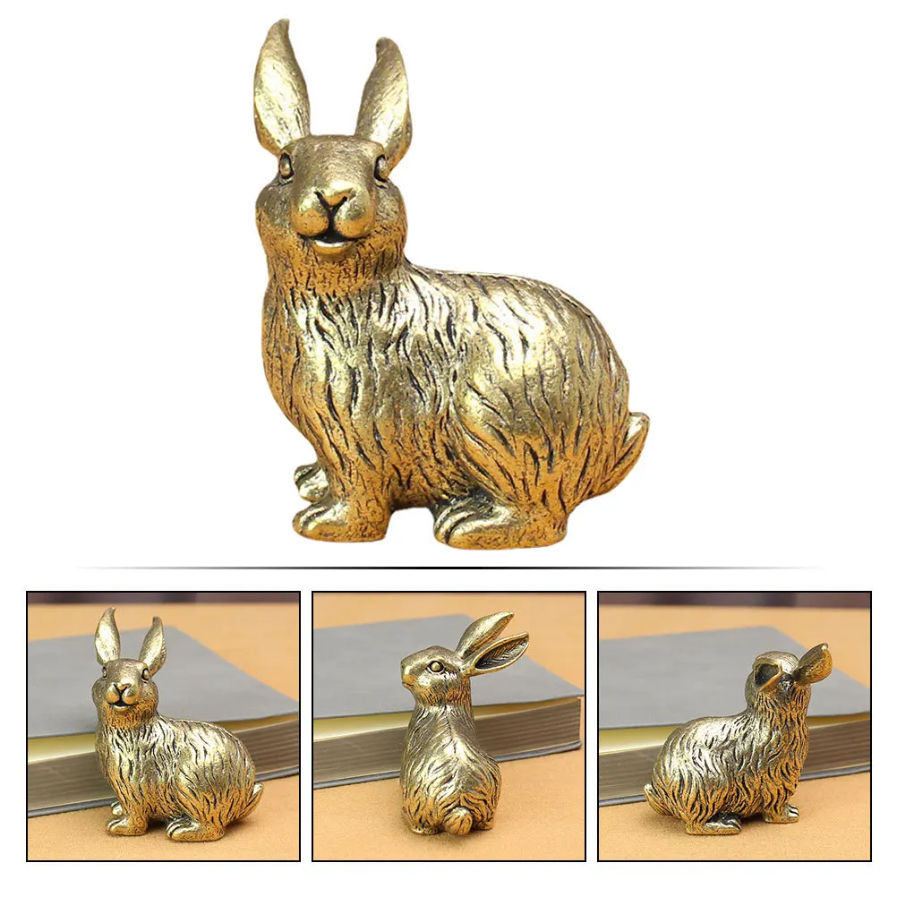 

Elegant Brass Rabbit Statue Desktop Decor Unique Metal Texture Stable Paperweight Creative Home Office Adornment